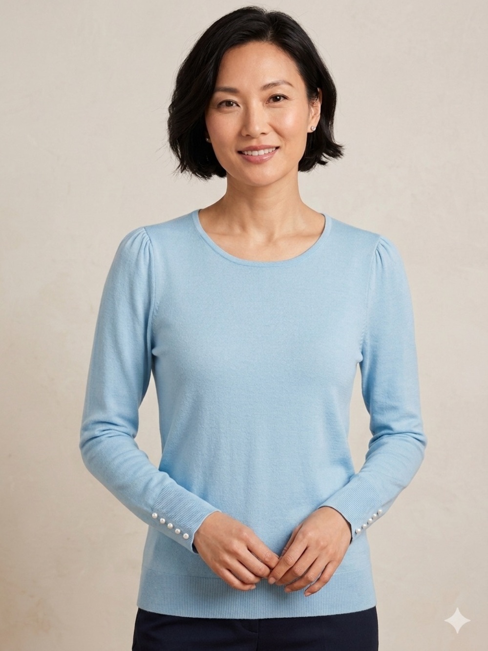 Talbots Merino Wool Fine Knit Gathered Shoulder Sweater Size L